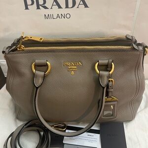SOLD Prada Gray and Gold Hardware Excellent Used Cond Leather Borsa A Mano